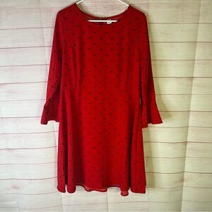 Old Navy Red Black Polka Dot Bell‎ Sleeve Dress Size Large